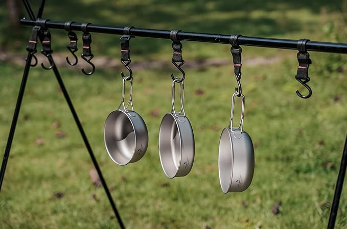 iBasingo 3-Piece Set Titanium Pot Set Camping Cooking Pan with Folding-Handle Outdoor Camp Cookware Pot Sets