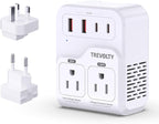 2000W Voltage Converter US to Europe for Hair Dryers, 7-in-1 220V to 110V Converter for European Travel with 3 AC/2 USBA/2 USBC Ports (PD20W), Universal Travel Adapter with Type C G Plug (White)