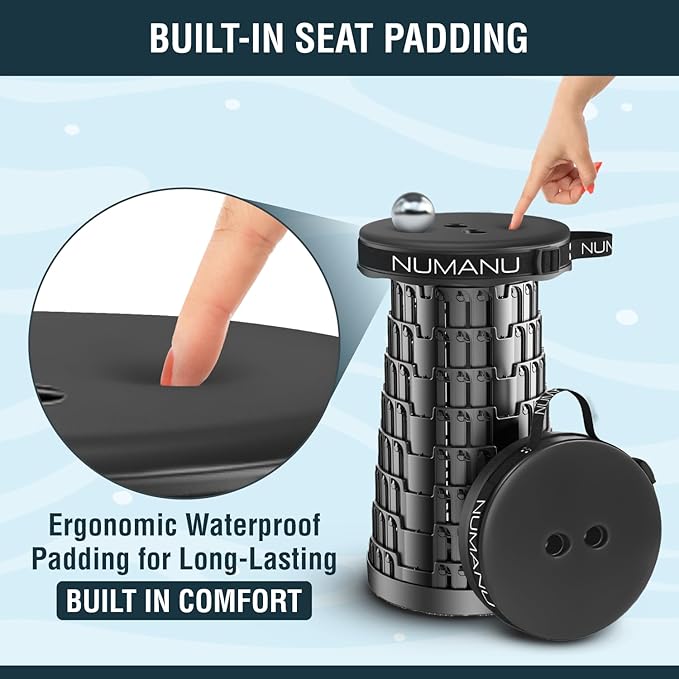 NUMANU 2PK 2026 Upgraded Padded Collapsible Stool, Max 620lb 18" Adjustable Portable Folding Stool for Adults, Retractable Foldable Telescopic Seat Camping Chair or Footrest