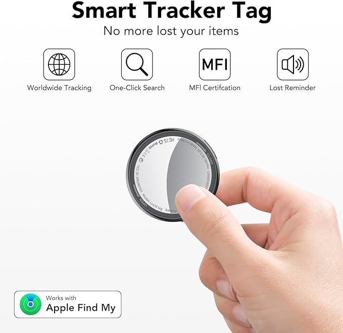 2026 New [Apple MFi Certified] Air Tracker Tags-4 Pack (iOS Only), Tukio Bluetooth Tracker for Apple Find My, Replaceable Battery, Key Finder and Item Locator Smart Tag for Keys, Bag, Luggage and More