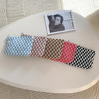 PAZIMIIK Knitted Checkered Makeup Bag Large Zipper Make Up Accessory Pouch for Purse Cosmetic Brush Bag for Travel Essential,Coffee