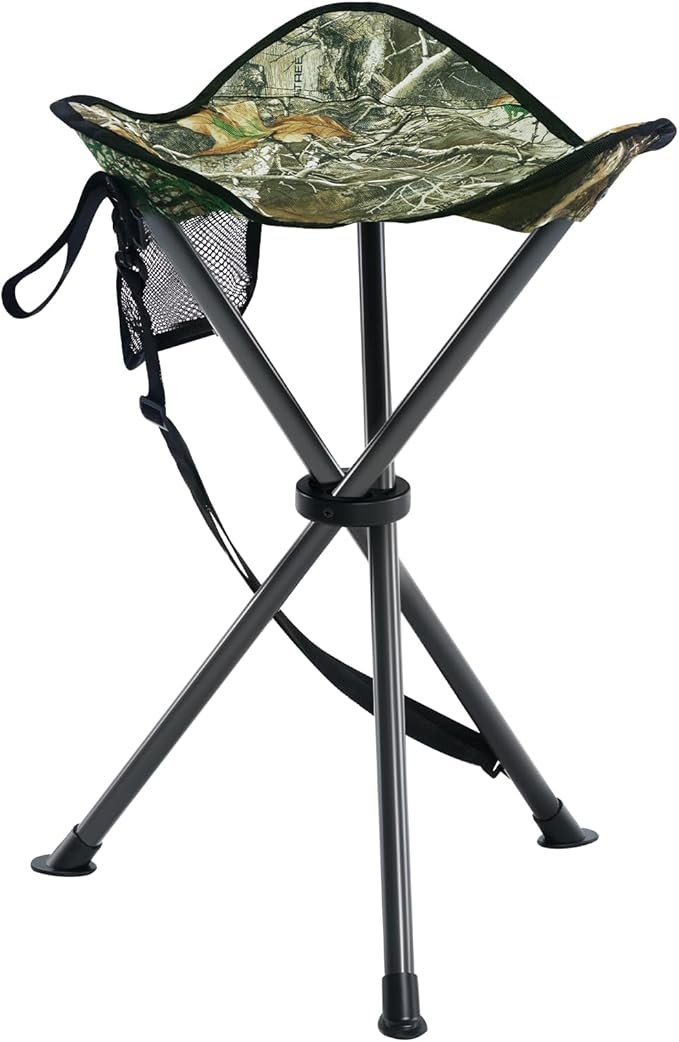 Portal Folding Camping Stool Portable Foldable Tripod Seat for Hiking Hunting Walking Fishing Travel Outdoors with Side Pockets Sturdy Steel Legs Support Up to 225 LBS