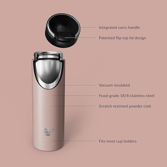 Maxi Stainless Steel Water Bottle 26oz - Double wall vacuum insulated | Integrated carry handle | leak proof flip top lid | Lightweight & stylish - Rose Pink