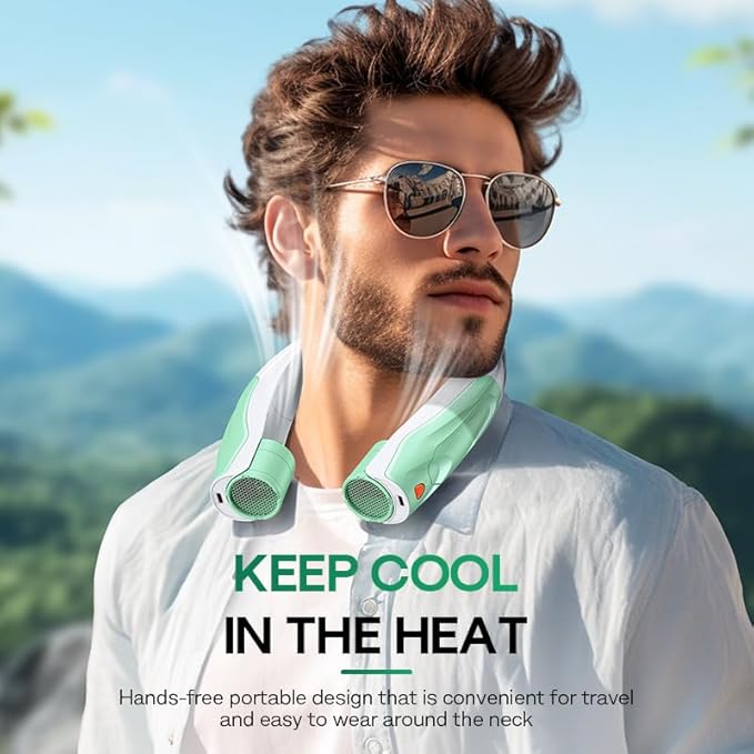 Hands-Free Portable Neck Fans - 6000mAh High Capacity Battery, USB Dual Port Fast Charging, Ultra-Quiet 6 Speeds Cooling Air, 360° Airflow for Outdoor, Indoor, Office, Travel - Green