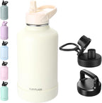 64oz Insulated Water Bottle with Straw, Half Gallon Stainless Steel Vacuum Water Jug, Large Thermal Water Bottle Flask with Leakproof 3 Lids for Travel, Camping, Gym Sports Cream