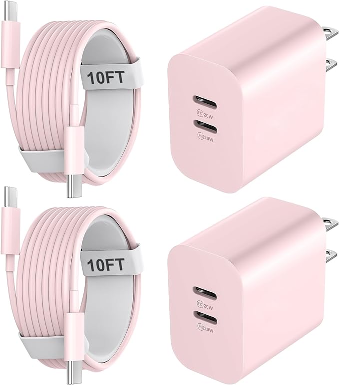 Phone 17 16 15 Charger 10FT, 20W Dual Port USB C Fast Charging Block with 10FT Long USB C to C Charging Cable Cord for Phone 17 16 15 Pro Max/17 16 15 Pro/15/15 Plus,Pad Pro