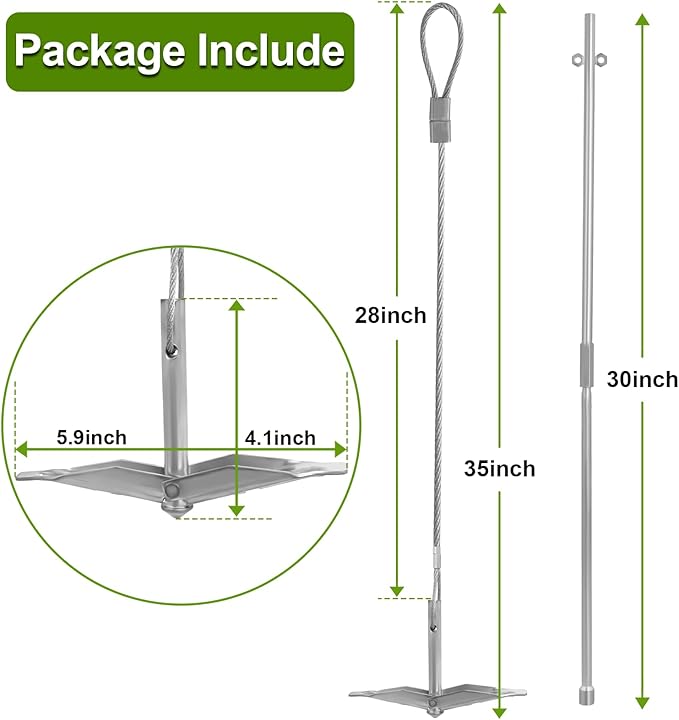 Ground Earth Anchors for Shedswith Drive Rod Tool, 35" x 1/8" Galvanized Cable for Securing Camping Tents, Swing Set, Green House, (12 Pack) Single Layer Earth Anchors for Trapping