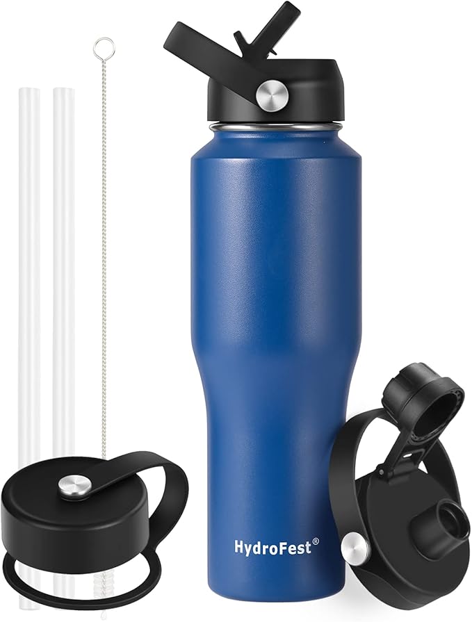 32oz Water Bottle Insulated with Straw,Leak Proof Water Bottles，Mens Water Bottle Stainless Steel for Gym,Hiking,Travel，Sport,1 Liter,Bpa free