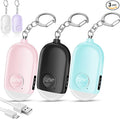 Hion Personal Safety Alarm for Women, 3 Pack Rechargeable 130dB Self Defense Alarm Keychain with LED Flashlight, Emergency Safe Sound Security for Children Elderly, Black+Pink+Blue