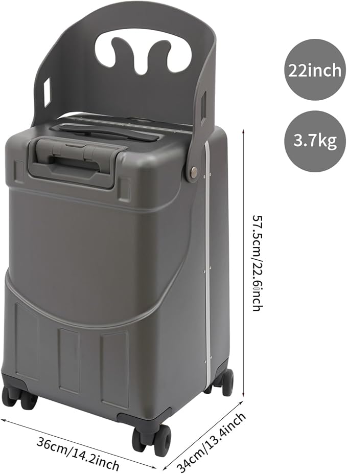 CNCEST 22" Kid's Ride-on Luggage with Foldable Seat,Travel Carry On Trolley Case for Kids,Children's Ride On Top Opening Suitcase with Password Lock (StyleA, Grey)