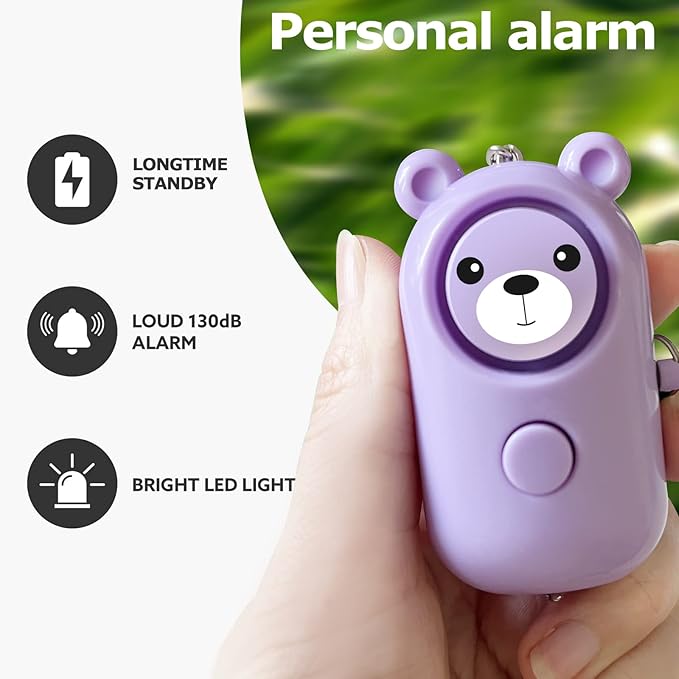 Personal Alarm Safe Sound for Women Kids Elders, 2 Pack Cute 130dB Loud Siren Safety Self-Defense with LED Light, Security Keychain Emergency Alert Alone (Blue+Purple)