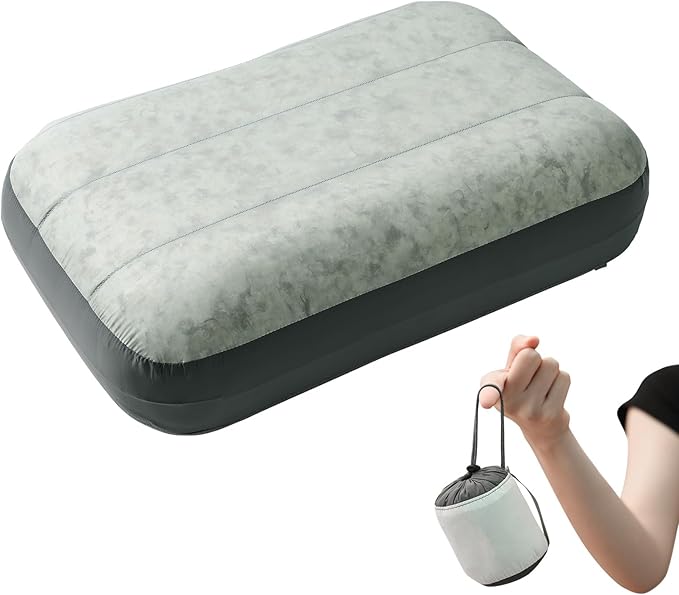 Inflatable Camping Pillow Ultralight Down Fill Inflatable Pillow for Neck Lumbar Support Compressible Compact Travel Pillow for Camping, Hiking, Backpacking, Office L