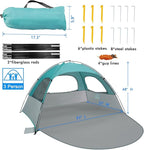 WhiteFang Beach Tent Anti-UV Portable Sun Shade Shelter for 3/4/6/8 Person, Extendable Floor with 3 Ventilating Mesh Windows Plus Carrying Bag, Stakes and Guy Lines