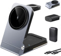 Foldable Wireless Charger 3 in 1 - Magnetic Wireless Charging Station for Apple Magsafe Charger Stand with Light,Aluminum Portable Travel Charger Dock for iPhone 17/16/15/14/13/12,Apple Watch,AirPods