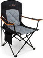 FAIR WIND Oversized Fully Padded Camping Chair, Heavy Duty Quad Fold Chair Arm Chair Support 350 LBS with Cup Holder, Collapsible Lumbar Back Chair Portable for Outdoor, Black