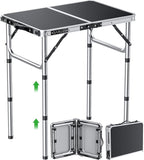 GARLLEN 2ft Folding Camping Table, Portable Picnic Table with 3 Adjustable Height, Lightweight Aluminum Outdoor Table for BBQ, Camping, Dinning, 22.8" L x 15.7" W, Silver