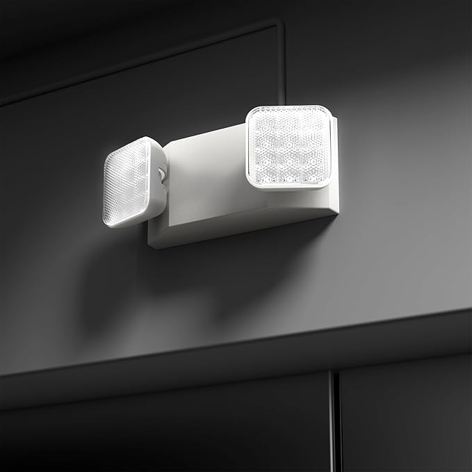 1 Pack LED Emergency Lighting Fixture with 2 LED Heads-Hardwired Adjustable White Commercial Emergency Lights with Battery Backup for Power Failure