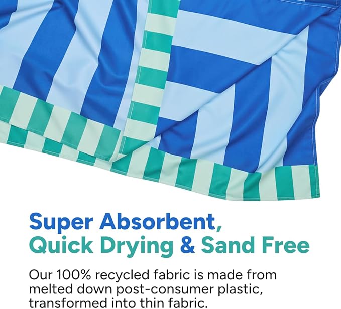 Dock & Bay Beach Towel - Quick Dry, Sand Free - Compact, Lightweight - 100% Recycled - Includes Bag - Blue Sky - Large (160x90cm, 63x35)