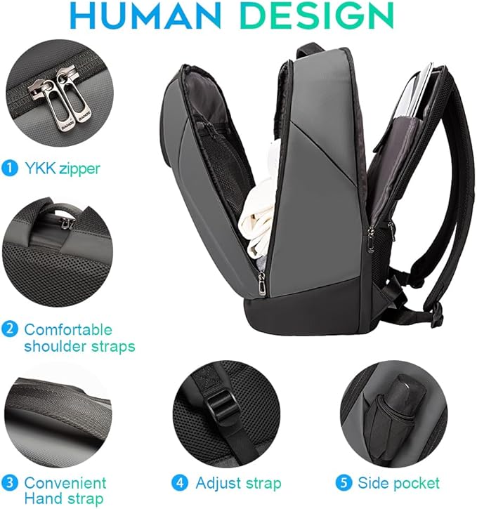 FUTURE AESTHETICS Business Smart Backpack Waterproof for women,men,Fight Approved Durable Backpack suitable as overnight and travel backpack (Grey)