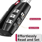 Fosmon Luggage Locks TSA Approved 6 Pack, Suitcase Locks with Open Alert Indicator, 3 Digit Combination Padlock with Alloy Body for Travel, Backpack Zipper Anti Theft, Locker, Gym, Gun Case- Black