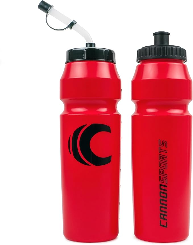 Cannon Sports 1 Liter Sports Water Bottle, BPA-Free, 34 Oz Capacity, Large Mouth, 2 lids (Straw and Squeeze), Great For Helmet Sports Such As Hockey, Lacrosse, Football, Boxing (Red)