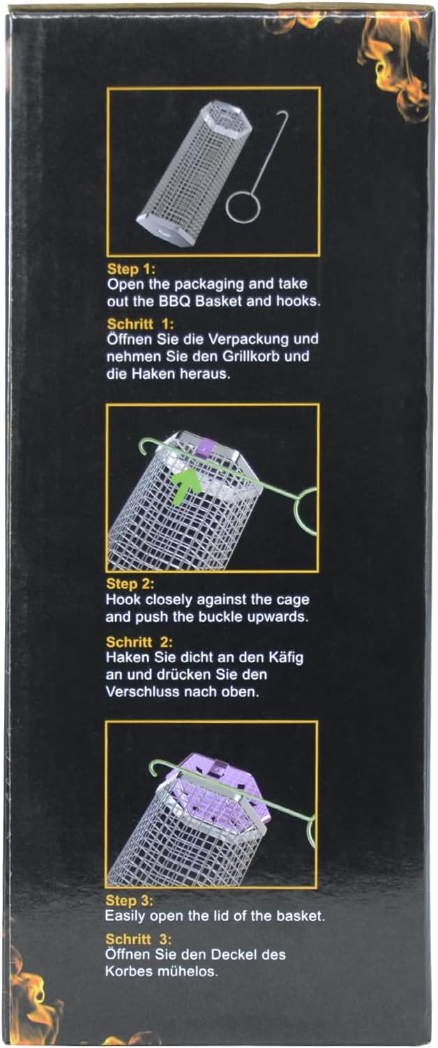 Rolling Grill Basket, Removable Wooden Handle, 304 Stainless Steel, Nesting Grilling Tools, Smoker BBQ Accessories for Vegetable, Outdoor Cooking Camping, Birthday Gifts for Men Dad Husband