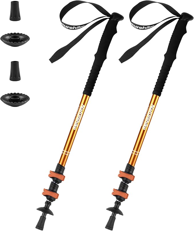Naturehike Collapsible Trekking Poles, Adjustable Lightweight Aluminum Hiking Poles, Shock Absorption with Wrist Straps for Hiking and Daily Use, Yelllow/Green (Set of 2)