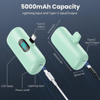 Mini Portable Charger 5000mAh Power Bank,15W PD USB C Cell Phone Portable Power, LCD Display Battery Pack Compatible With iPhone 15/15 Plus/15 Pro/15 Pro Max/Android/Samsung/Moto/LG (Type-C Only)