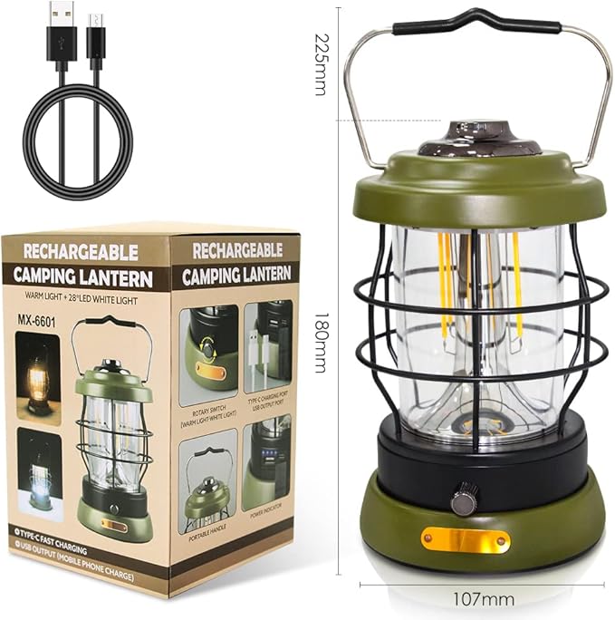 UniqueFire Rechargeable Camping Lantern 1500 High Lumens Hurricane Camp Light 2 Modes Portable Electric Tent Lamp Hands-Free Flashlight Lantern,5000 mAh Battery LED Lanterns for Power Outages