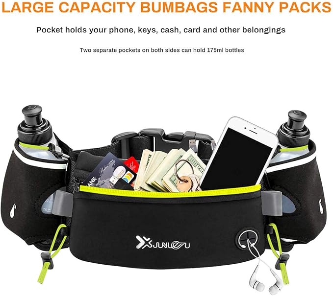 Number-one Running Belt with Water Bottles(2 x 175ML), Hydration Belt Waterproof Waist Pack Bag Fits iPhones Adjustable Sports Waist Pouch for Marathon Running Hiking Cycling