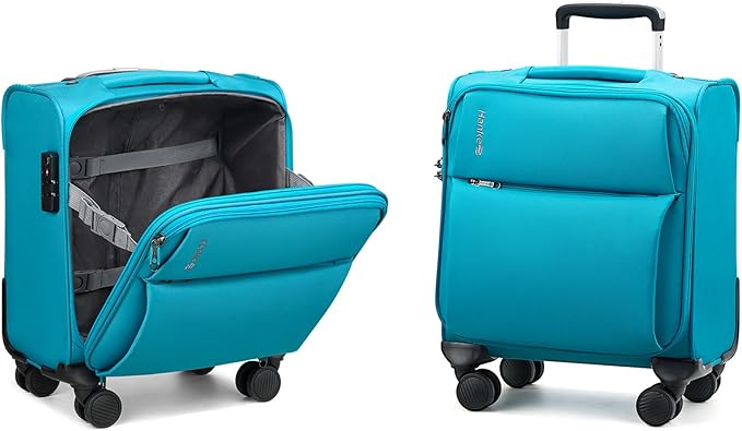 Hanke 16 Inch Underseat Carry On Luggage with Spinner Wheels for Airline, Small Softside TSA Approved Luggage Lightweight Rolling Suitcases Under Seat Travel Carry-On Bag(Caribbean Blue)