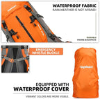 70L Camping Hiking Backpack with Rain Cover Waterproof Backpacking Backpack for Hiking Treeking Climbing Outdoor