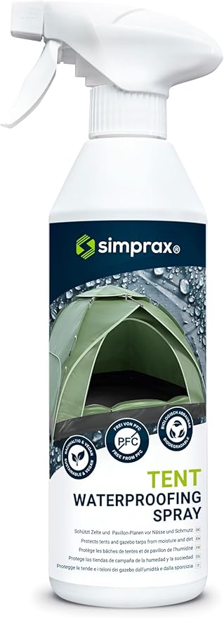simprax® Tent Waterproofing Spray - Certified Eco-Friendly, UV-Stable & Biodegradable Waterproof Spray | Made in Germany | Waterproofing Spray Enhances Water-Repellency for Tent & Technical Textiles