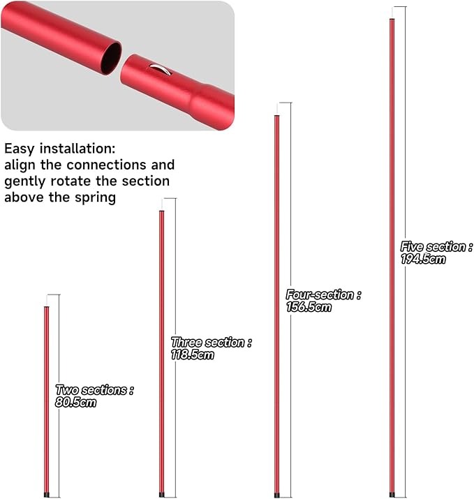 Tent Poles, SAN LIKE Aluminium Telescoping Adjustable Red Tarp Poles with Portable Bags, Heavy Duty Camping Tent Poles for Awnings Canopy Rain Fly Shelter Set of 2-(5 Sections with Adjustable Length)