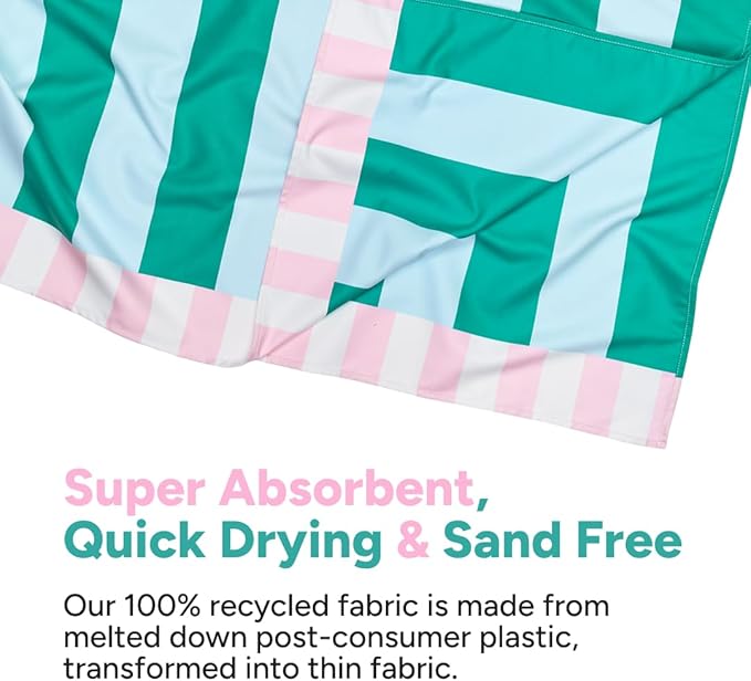 Dock & Bay Beach Towel - Quick Dry, Sand Free - Compact, Lightweight - 100% Recycled - Includes Bag - Pastel Pier - Large (160x90cm, 63x35)