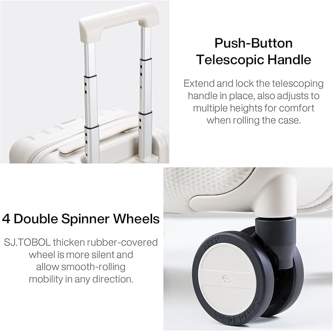 Hanke 14 Inch Underseat Carry On Luggage with Wheels, Lightweight, Waterproof, TSA-Approved, Suitcase, Ivory White