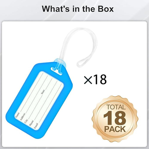 18 Pack Luggage Tag Bright Luggage Tags for Suitcases Bag Tags Name Tags for Kids Travel Accessories Must Haves by Sodsay (Light Blue)