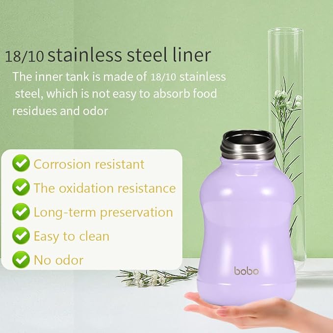 YOHKOH Mini Vacuum Insulated Water Bottle With Bamboo Lid - Stainless Steel Thermos Water Bottle for Women Girls Kids, Metal Sports Hot and Cold Water Bottle Leak-Proof BPA-Free (6.4oz,Violets)