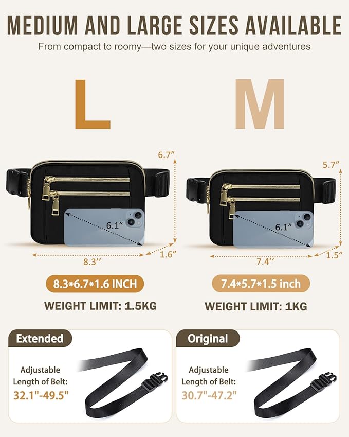 Capolo Fanny Packs for Women Fashion Waist Packs Bag with Adjustable Strap and 4 Zipper Pockets Waterproof Everywhere Crossbody Belt Bag for Workout Running Travelling(Black)