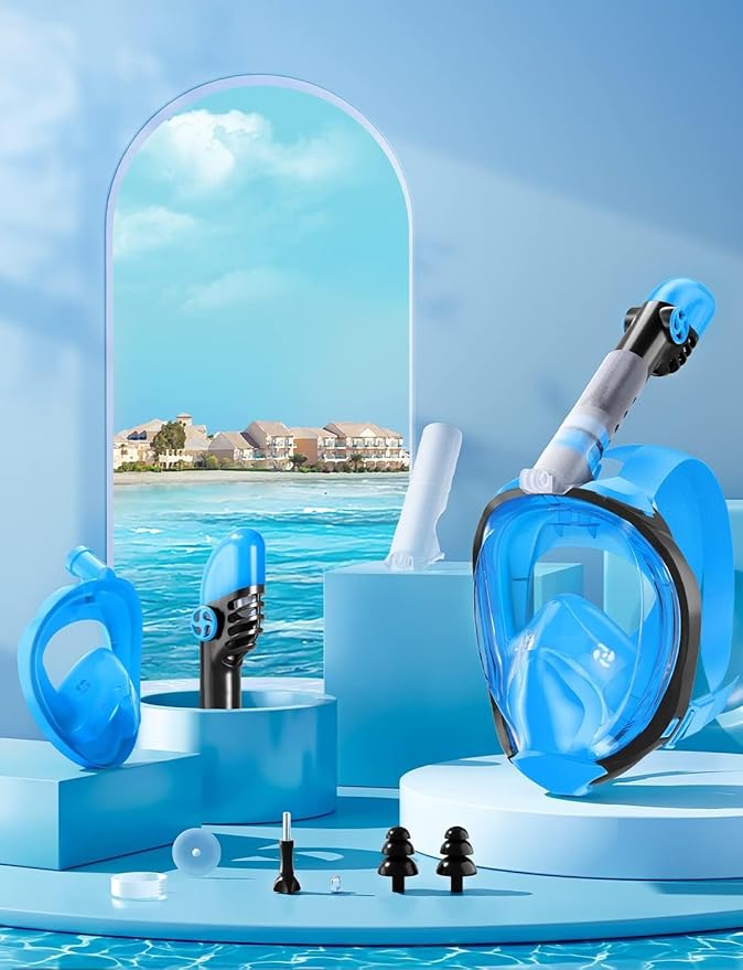 Zenoplige Full Face Snorkel Mask Adults,Dry-Top Snorkeling Gear with Camera Mount,Foldable 180-Degree Panoramic Scuba Mask for Snorkeling Diving Swimming Travel,Snorkel Mask Anti-Fog & Anti-Leak