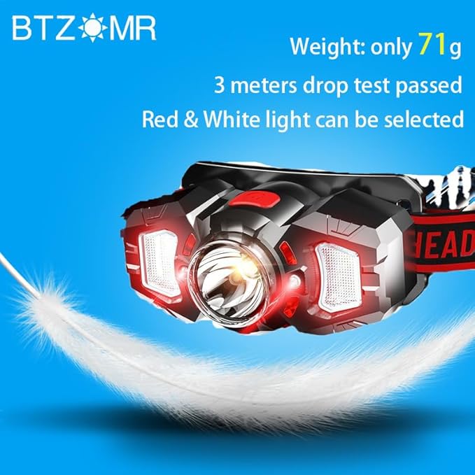 3 Headlamps, White&Red LED Headlamp, 70° Up&Down Adjustable, 4 Clips, Motion Switch, 800 Lumens, 500 Feet Distance and 10 Hours Running Time MAX, IPX5 Waterproof, for Camping, Hiking, Fishing