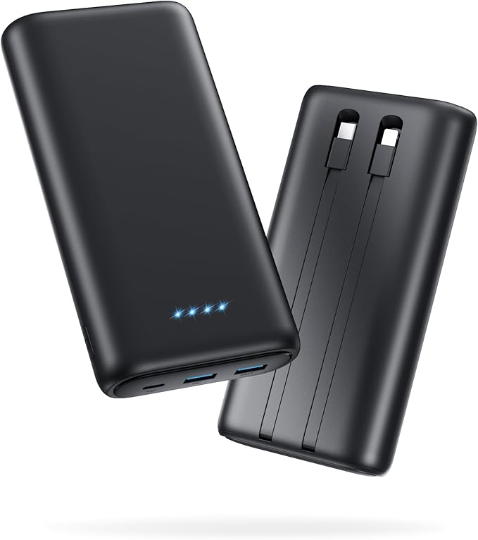 Portable Charger 40,800mAh Power Bank 25W Portable Battery Pack with 2 Built in Cables [2024 Upgraded], PD QC4.0 Fast Charging Portable Phone Charger Compatible with iPhone 16/15,Android Samsung-Black