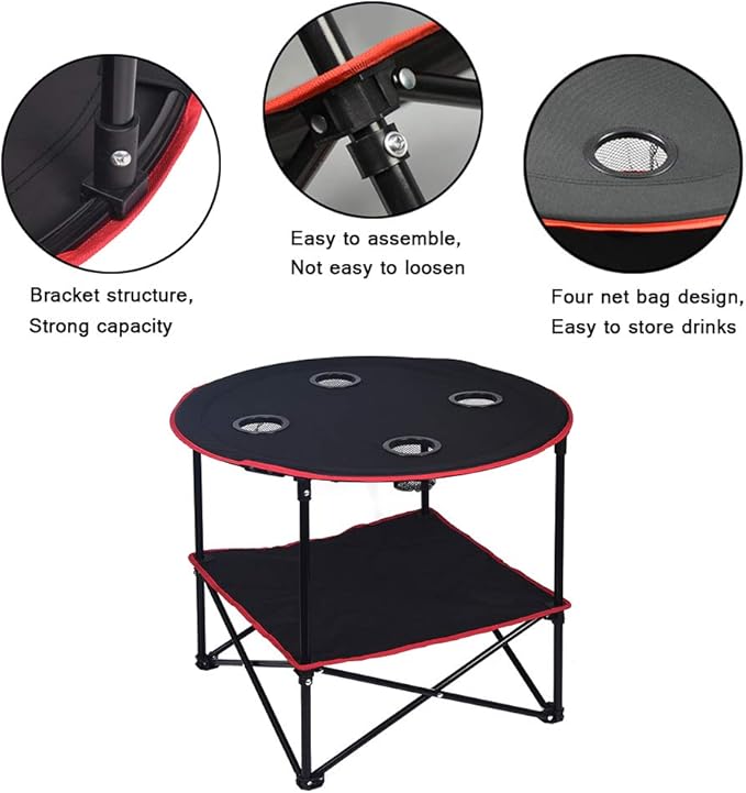 LEADALLWAY Camping Table Folding Picnic Table with 4 Cup Holders and Carrying Bags Collapsible Canvas Portable Tables Folding for BBQ Outdoor Fishing