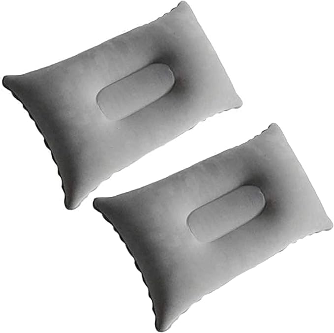 2 Pack Ultralight Inflatable Pillow Small Squared Flocked Fabric Air Pillow Beach Pillow for Hiking,Camping,Traveling,Napping,Desk Rest,Neck Lumbar Support(Gray)