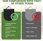 Camping Cutlery Set, 12-Piece Stainless Steel with Plates and Case, Portable Outdoor Dining Kit, Silver