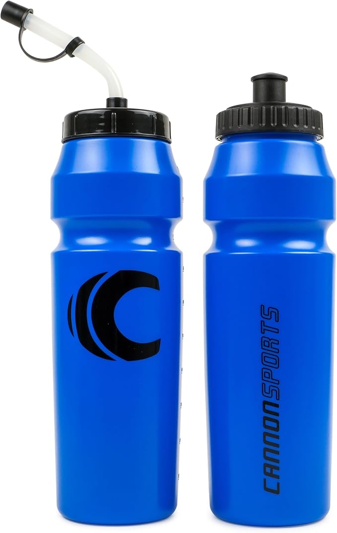 Cannon Sports 1 Liter Sports Water Bottle, BPA-Free, 34 Oz Capacity, Large Mouth, 2 lids (Straw and Squeeze), Great For Helmet Sports Such As Hockey, Lacrosse, Football, Boxing (Royal Blue)