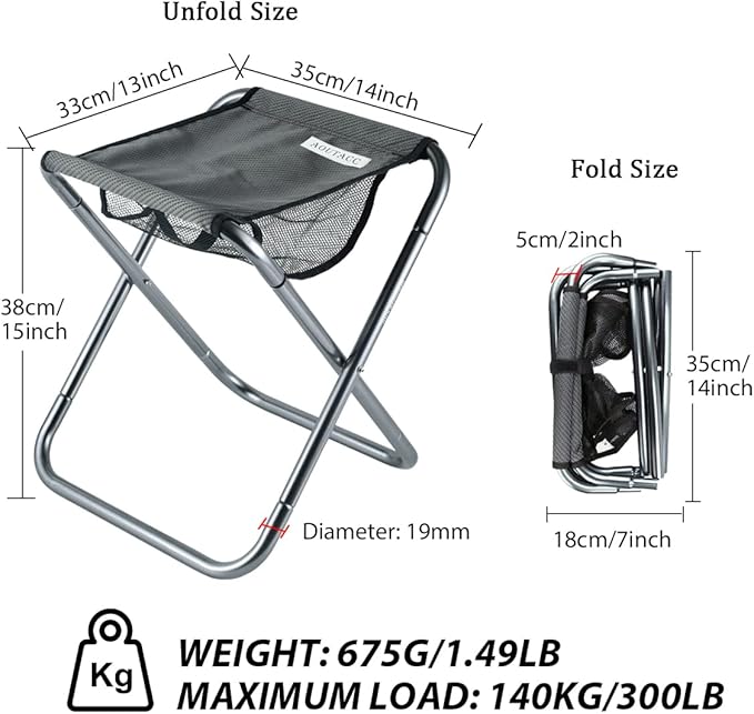 AOUTACC Ultralight Portable Folding Camping Stool for Outdoor Fishing Hiking Backpacking Travelling(XL:13"x14"x15";Large:11.8"x11"x11.4"; Medium:8.3"x9.5"x 11")
