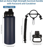 Volhoply 40 oz Insulated Water Bottles Paracord Handle, Stainless Steel Bottle with Spout Lid, Double Walled Vacuum Metal Travel Water Jug with Wide Mouth (Navy,1 Set)