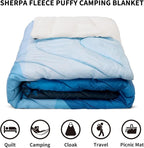 zzlamb Sherpa Puffy Camping Blanket,Packable Outdoor Warm Wearable Fleece Blankets for Cold Weather,Thick Camp Quilt with Sherpa Lining for Sleeping,Traveling,Backpacking,Picnics,Beach,Stadium 52x75in