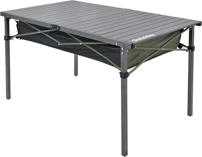 OUTSIDER Folding Camping Table, Portable Roll-up Outdoor Lightweight Aluminum Camp Table for Picnic BBQ Backyards Beach, Large Storage Mesh Pocket and Carrying Bag Included